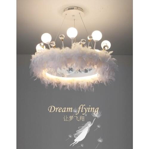 Modern Creative LED Chandelier Lighting Living Room Bedroom Feather Nordic Art Hanging Lamp Crystal Children Room Round Fixtures