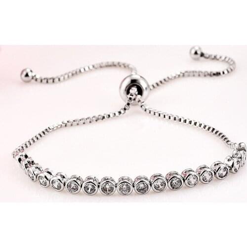 Brilliant Round Adjustable Chain Bracelet Bangle Sparkling Stand Fits Bracelets Jewelry For Women
