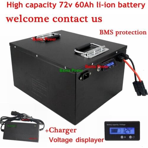 High capacity 72v 60Ah li-ion no 72v 80ah lithium for 3000w bicycle battery bike tricycle motorhome inverter +10A charger