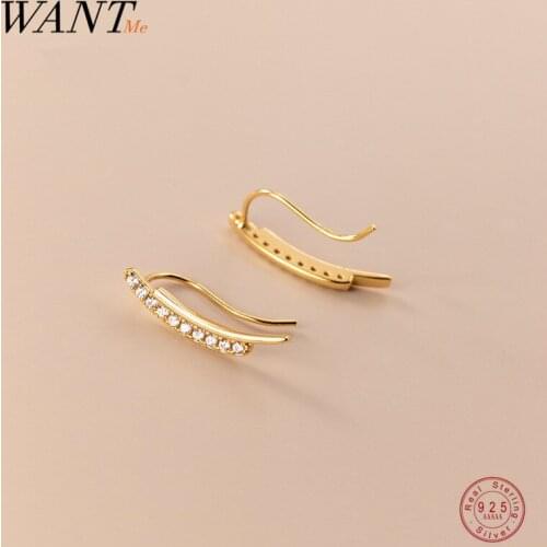 WANTME Genuine 925 Sterling Silver Geometric Sweet Chic Zircon Stud Earring for Women Fashion Retro Charming Party Jewelry Gift