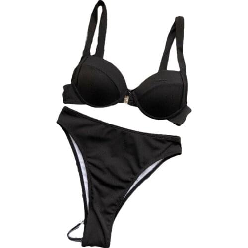 Lady Push Up Swimwear Set Women Simple Style Mid Waist Bikini Sexy Backless Bikini For Women Vacation Solid Color Beach Swimsuit