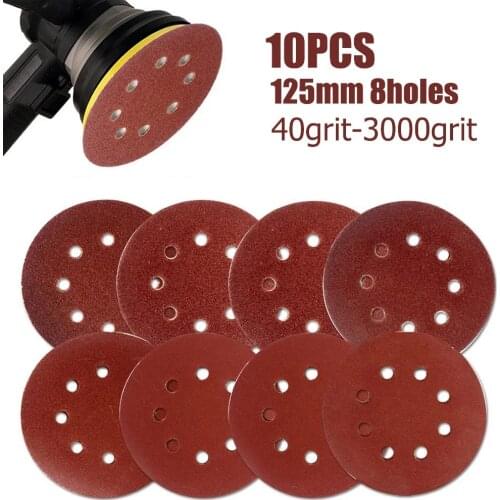 10PCS 5Inch 125mm Round Sandpaper 8Holes Hook Loop Sand Disc 40-3000grit For Uniform Dust Extraction
