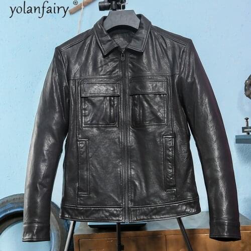 100% Sheepskin Coat Casual Vintage Genuine Leather Jacket Men Mens Leather Jackets and Coats Spring Autumn 2021 Hommes Veste