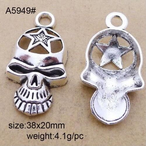 25pcs Tibetan Silver Plated Skull Charms Pendants For Bracelet Necklace Jewelry Making DIY Handmade Craft 38x20mm