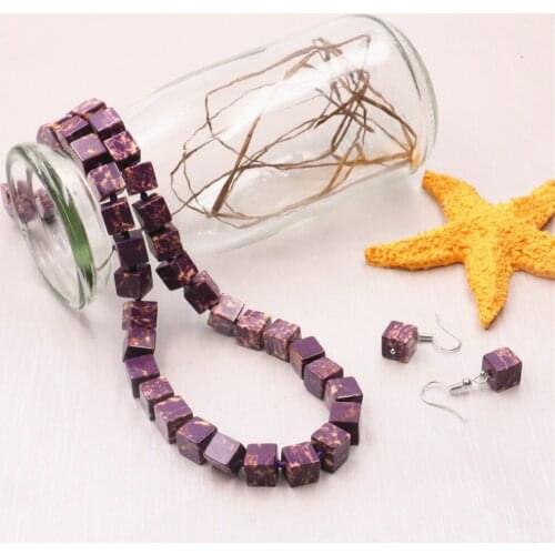 8mm Square Purple Synthesis Turquois Imperial Jaspers Fashion Jewelry Accessories Free Shipping Necklace Earrings 18inch Y554