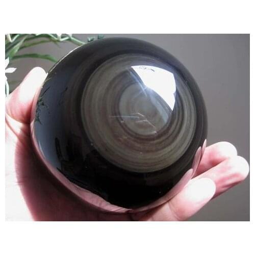 A*2.76Lb Natural Black Obsidian Quartz Crystal Rainbow Sphere Ball Healing
