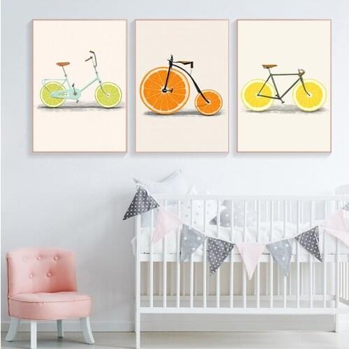 Abstract Fashion Bike Lemon Orange Fruit Print Canvas Paintings Kitchen Decor Nordic s Minimalist Wall Art Pictures