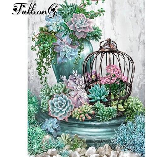 FULLCANG Diy 5d diamond mosaic plant flower diamond painting full square round drill diamond embroidery sale home decor FC2157