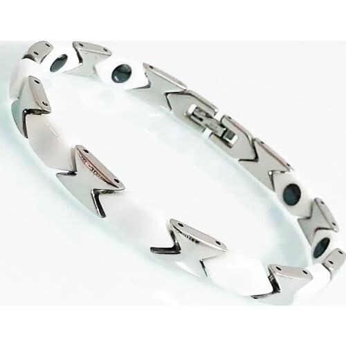 Men Women White Ceramic Hand Bracelets Black Gold Plated Stainless Steel Power Energy Healthy Magnetic Therapy Wristband Jewelry