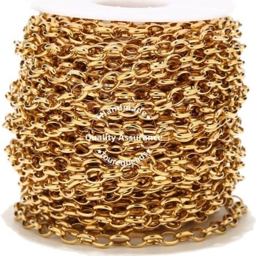 1 Meter Stainless SteelGold Rolo Link Chain Oval Shape 7X10mm Gold Chains for DIY Jewelry Necklace Bracelet Accessories