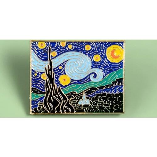 The Starry Night Van Gogh Enamel Pins Oil Painting Art Enamel Pins Metal Brooches Badges Denim Clothes Women Pins Jewelry Gifts