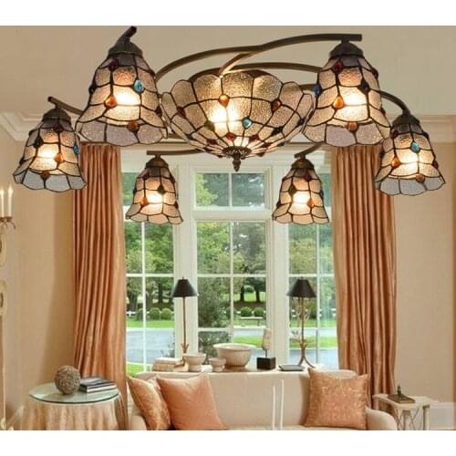 European Baroque E27 110-240V Pastoral Ceiling Light Tiffany Round Glass Lampshade lamparas de techo abajur