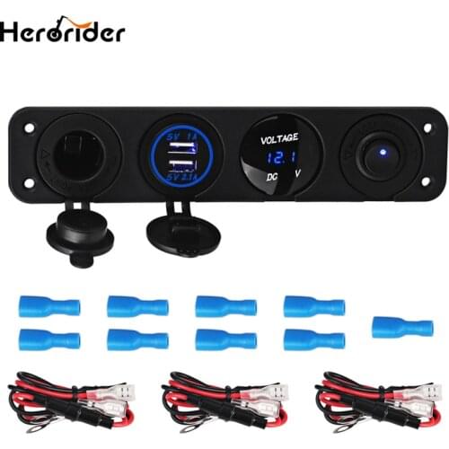 Herorider Dual USB Car Charger Voltmeter Meter ON-OFF Switches Panel for Car Truck Boat Cigarette Lighter Splitter Socket Car