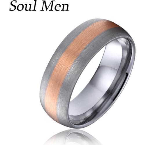 8mm Matte Dome Tungsten Carbide Ring with Rose Gold Color Center Comfort Fit Men Women Durable Engagement Band Size 8 to 13