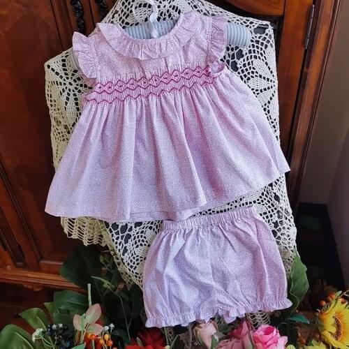 British Girl Baby Baby Cotton Hand-made Embroidered Doll Skirt Bag Pants Set Purple Floral Shirt Panty Set Toddler Girl Clothes