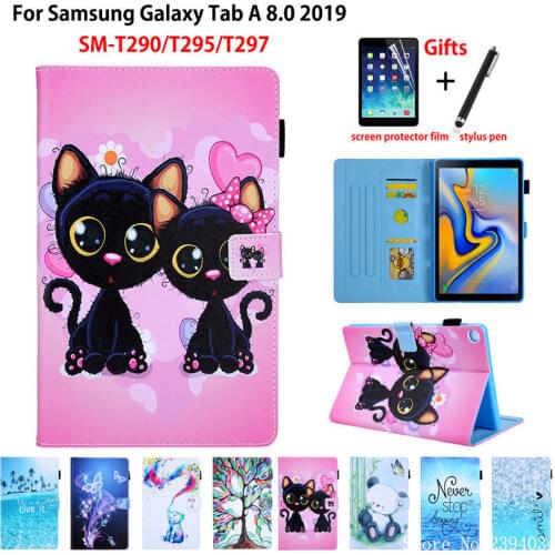 Fashion Cat Case For samsung galaxy tab A 8.0 2019 SM-T290 SM-T295 T295 T297 Cover Funda Tablet Stand Capa Shell +Gift