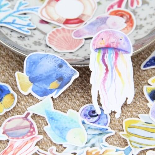 35pcsWatercolor Sea Creatures Fish Coral Jellyfish Scrapbooking Craft DIY Stickers Photo Albums Vacuum Flask Deco