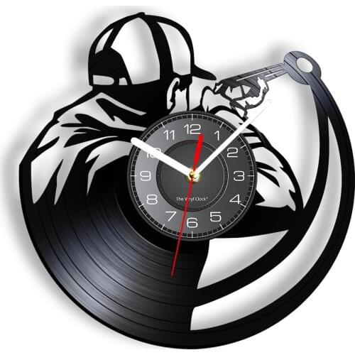 Riflery Laser Cut Longplay Wall Clock Biathlon Rifle Practice Sports Vintage Design Illuminated Timepiece Vinyl Art-Wall Decor