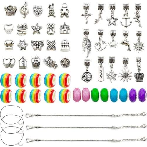 New Arrival Rainbow Beads Charm Bracelet Set Women Girl Diy Bracelet with Charms Fashion Jewelry Accessories