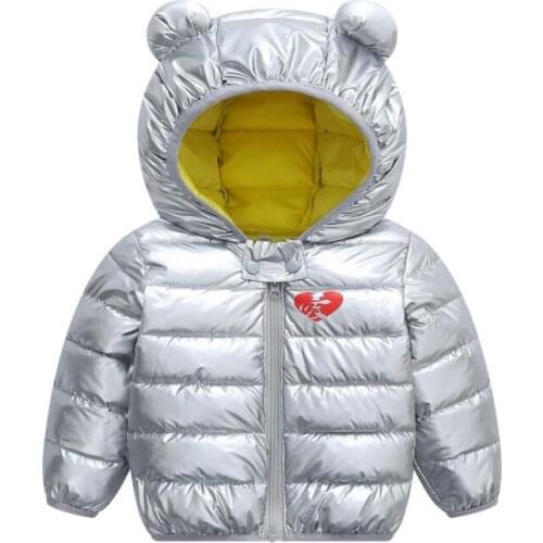 Autumn Winter Baby Boys Girls Keep Warm Jacket Hooded Coat childrens Bright Silver Down Jacket Outerwear Kids snowsuit