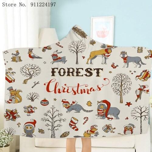 Animal Forest Fox Sika Deer Plush Hooded Blanket Kids Watching TV Reading Winter Warm Wearable Fleece Hoodie Throw Blankets