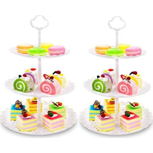 2pcs/pack Cupcake Stand Dessert Stand 3 Tier Cake Stand Fruit Plate Plastic Display Stand for Wedding Home Holiday Birthday