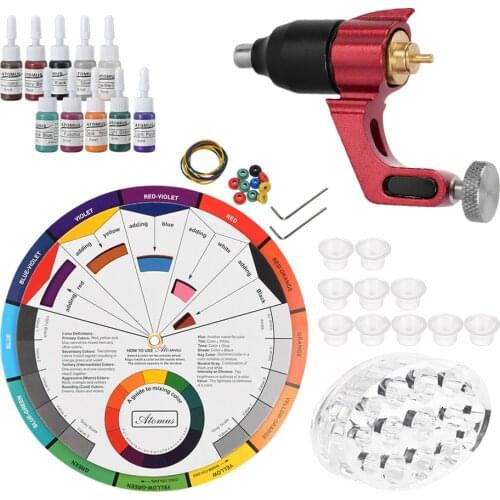 Pro Rotary Tattoo Machine Permanent Makeup Machine & Color Wheel and Tattoo Ink for Eyebrow Lip Body Art - Multiple Colors