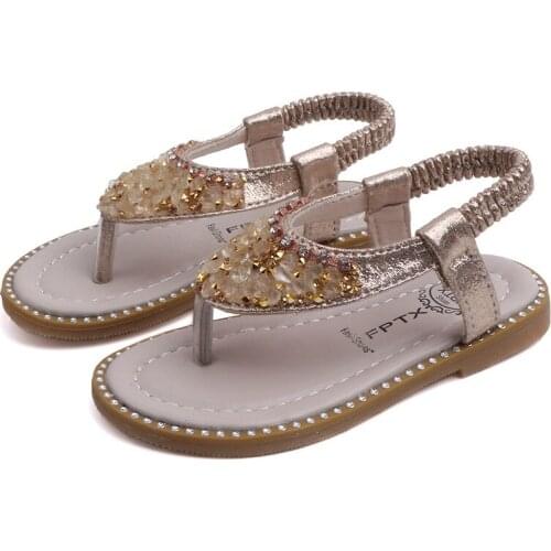 CAPSELLA Kids Summer Beash Sandals Glitter Rhinestone Gladiator Shoes Children Girls Non-slip Sandals Size 21-30