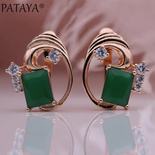 PATAYA New 10 Colors Square Green AAA Natural Zircon Earrings 585 Rose Gold CC Drop Earrings Women Party Wedding Bride Jewelry