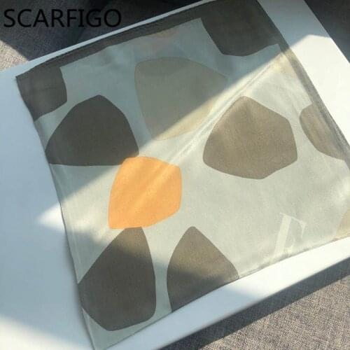 SCARFIGO 50*50cm 100% Silk Women Scarves Vintage Print Square Scarf Girl Fashion Ribbon Hairband