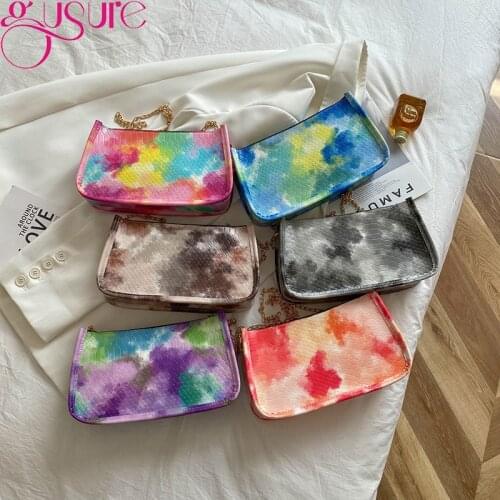 Gusure Contrast Color Shoulder Bag for Women Chain Portable Crossbody Bag Mini Baguette Purses and Handbags Luxury Pouch Handbag