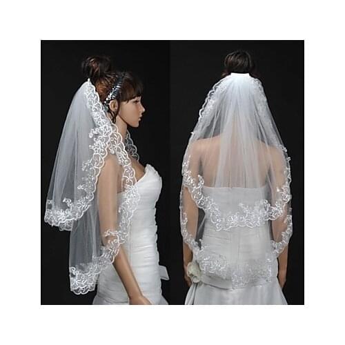 Wedding Veil Two-tier Elbow Veils Lace Applique Edge