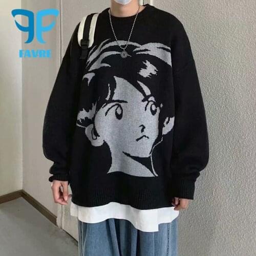FAVRE Cartoon Boy Jacquard Sweaters Men Autumn Winter Knitted Pullover Women Long Sleeve O-Neck Loose Casual Harajuku Sweater