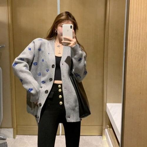 Loose Long Sleeve Lazy Style Sweater Womens Spring Knitted Cardigan With Fashionable Top