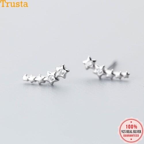 Trustdavis 100% 925 Solid Real Sterling Silver Women Fashion Star CZ Stud Earrings Gift For Women Teen Girls Kids Lady DA206
