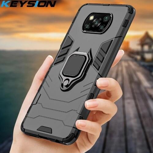 KEYSION Shockproof Armor Case for Xiaomi POCO X3 NFC X2 F2 Pro Ring Stand Phone Back Cover for Xiaomi POCO M3 M2 Pro Poco F1