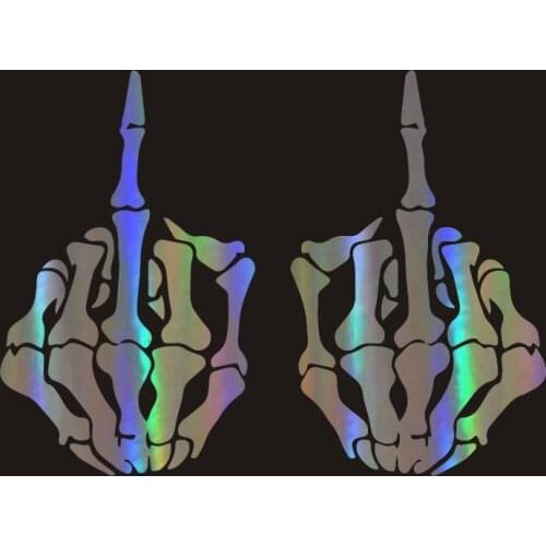 Waterproof Car Sticker Skull Middle Finger Funny Car Decal Reflective Laser Vinyl Car Sticker 3D Car Styling Skeleton Bone Hand