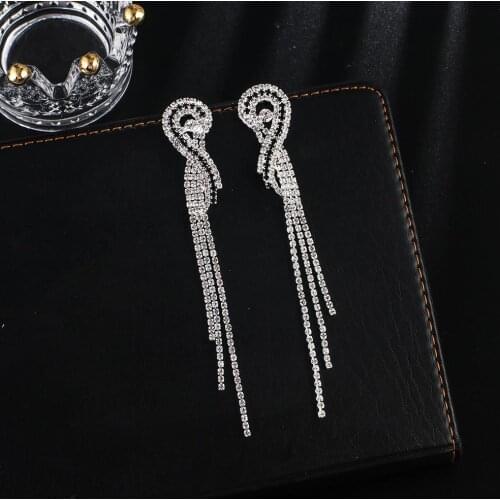 YFJEWE Crystals Long Tassel Geometric Hyperbole Drop Earrings for women Ethnic Dangle Earrings female Party Jewelry E663