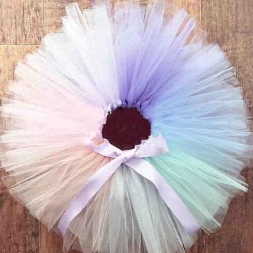 Cute Baby Girls Pastel Tutu Skirts Kids Fluffy Tulle Ballet Tutus Dance Pettiskirts with Ribbon Bow Kids Birthday Party Skirts