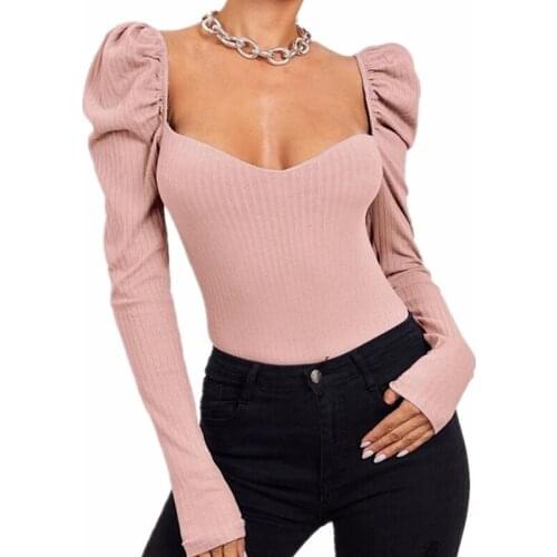 Women Puff Ruffle Casual Blouse Female Solid Color Fashionable Shirts Outfits Party Clubwear