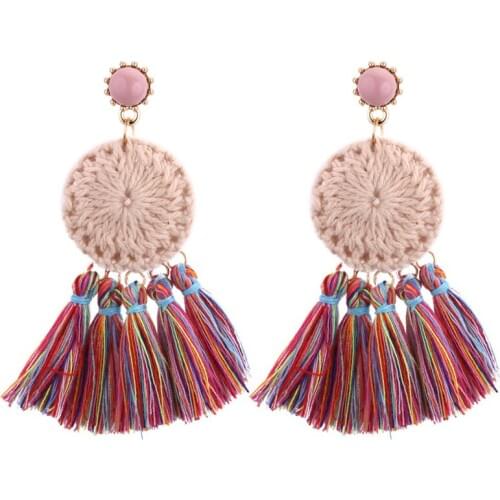 Miss JQ Dangle Earrings For Women Long Cloth Ethnic Tassel Earring Dream Catcher Earrings Drop Boho Vintage Statement Boucle