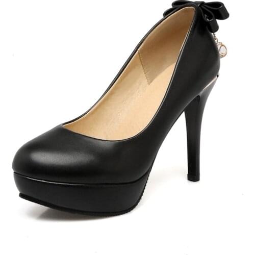 Big Size11 12 13 platform heels women shoes woman pumps ladies Butterfly knot slim heel socket of round head shallow water drill