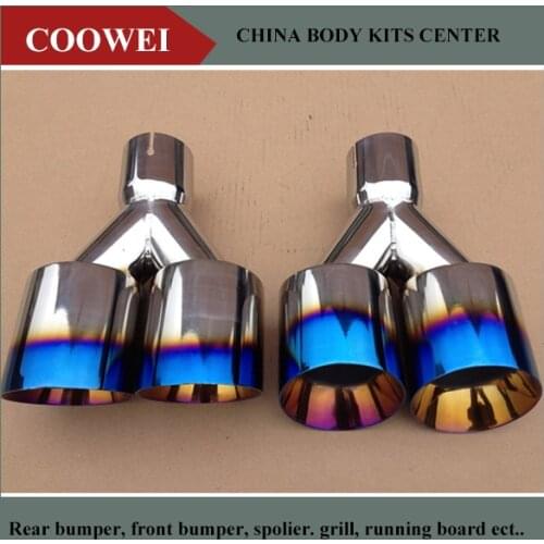 1 PCS New Super Quality Stainless Steel 1 to 2 Dual Pipe Exhaust System Silver Blue Muffler Universal Car Automobile Tip Pipes