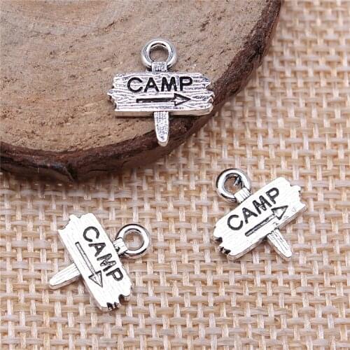 15pcs 12x13mm Camp Camping Signs Charms Pendant DIY Metal Jewelry Making Tibetan Silver Color