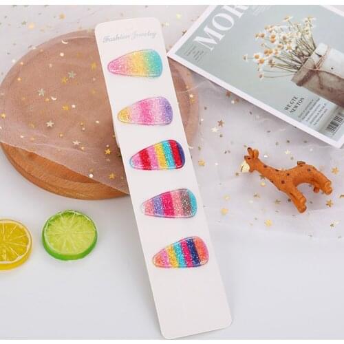 2Pcs Women Sweet Shining Cross Gradual Change Rainbow Colorful Hairpin Geometric Water Drop Girl Hairgrips Clip Hair Accessories