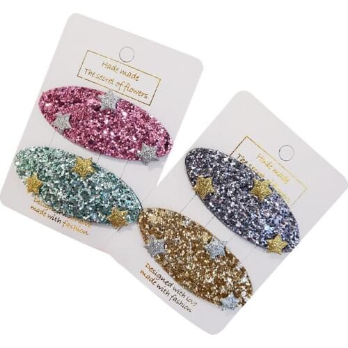 2PCS Fashion Sequins Oval BB Clip Five-pointed Star Children Candy Color Bangs Clip Wild Jewelry Girls Hair Accessories