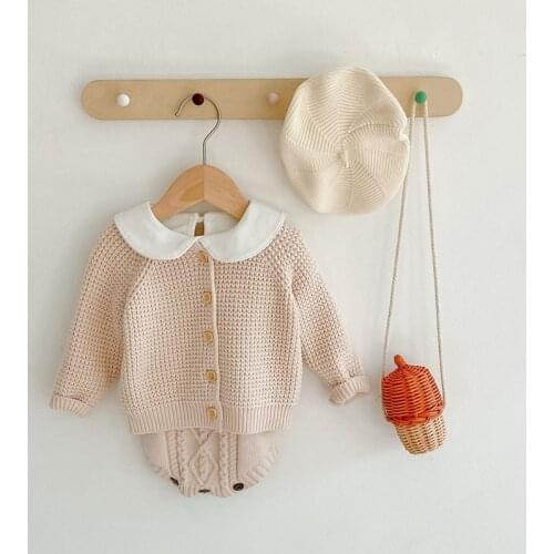 New Autumn Infant Baby Girls Knit Long Sleeve Coat Braces Rompers T-shirt Clothing Sets Kids Girl Suit Newborn Clothes 0-3Yrs