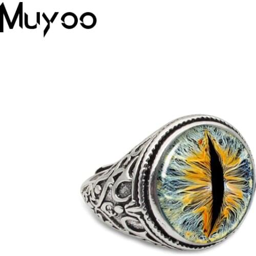 Dragon Eyes Glass Round Cabochon Vintage Rings Jewelry Accessories Handmade Jewelry Gifts for Men Women Adjustable Ring