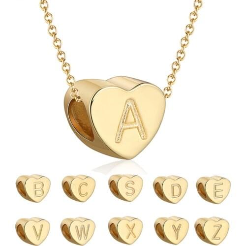 Effie Queen 925 Silver 14K Gold Plated A to Z 26 Letter Beads Alphabet Heart Charms for Bracelet Bangle DIY Jewelry Making CB31