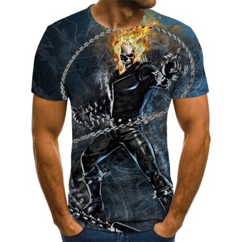 Mens Skull T shirts Fashion Summer Short Sleeve Ghost Rider Cool T-shirt 3D Skull Print Tops Rock Fire Skull Tshirt Men